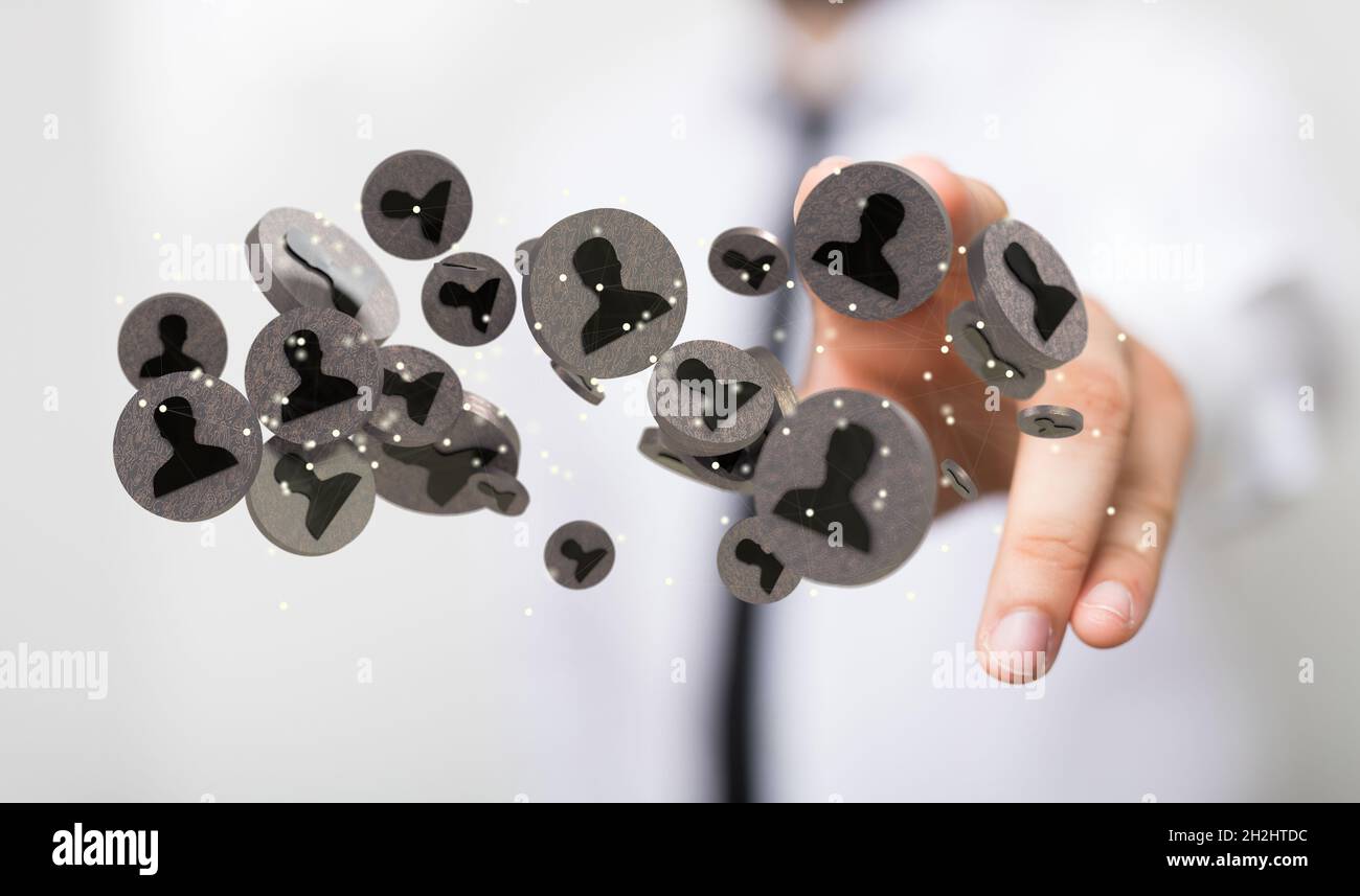 Male clicking on profile icons Stock Photo - Alamy