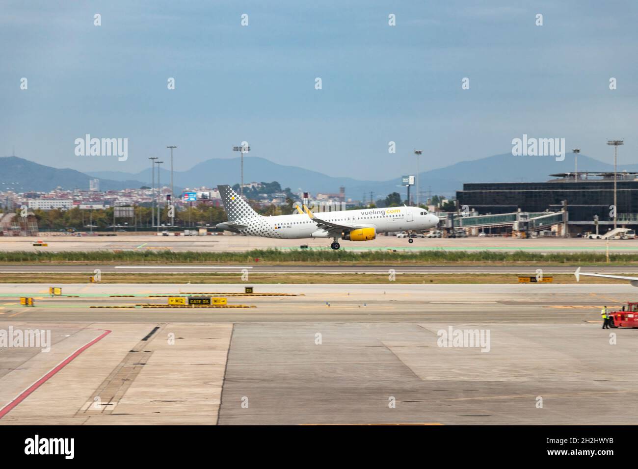 Barcelona, Spain - September 24, 2021: Vueling Airlines EC-MDZ Airbus A320  taking off in Josep Tarradellas Barcelona - El Prat airport Stock Photo