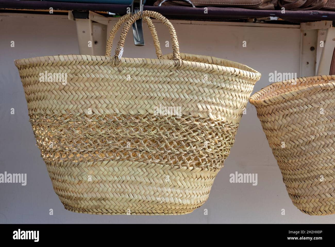 Wicker baskets for sale at a street market Stock Photo Alamy