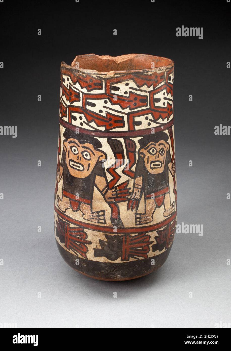 Beaker Depicting Rows of Figures Holdings Staffs or Plants with ...