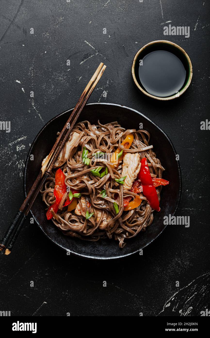 Asian soba chicken noodles Stock Photo - Alamy