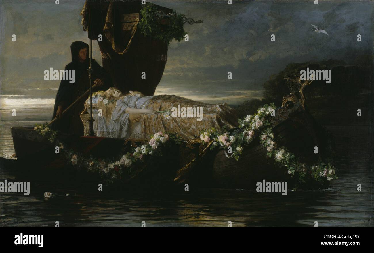 Elaine, 1874. Scene from 'Idylls of the King', a 19thcentury version