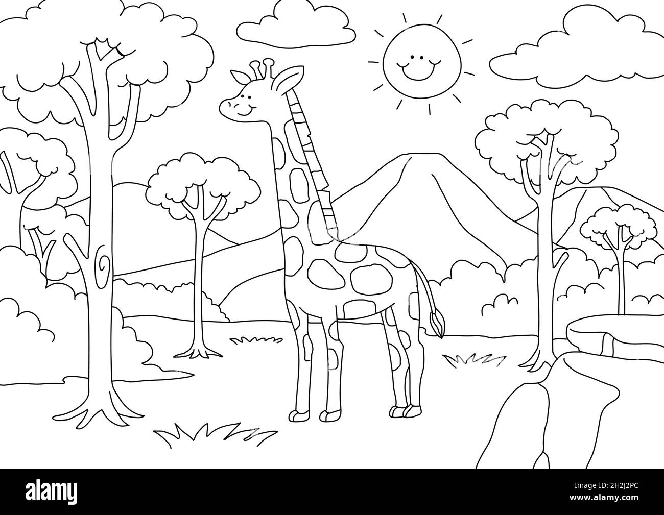 giraffe kids coloring page vector blank printable design for children to fill in stock vector image art alamy