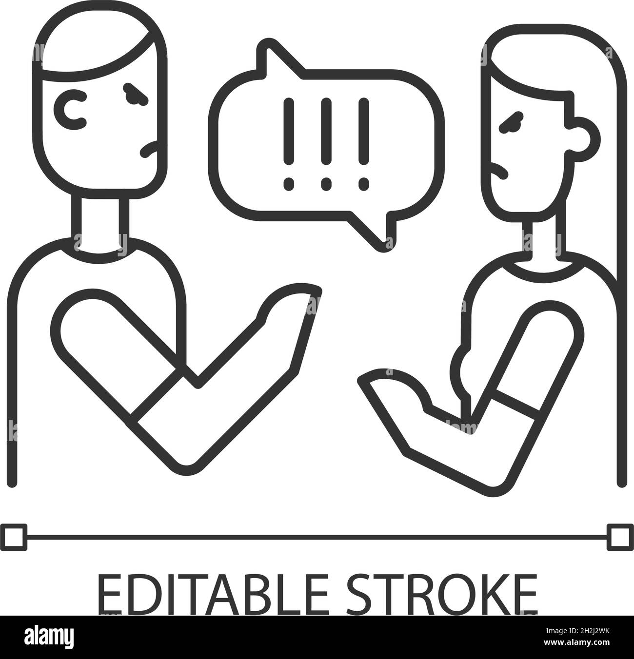 Couple criticizing each other linear icon Stock Vector