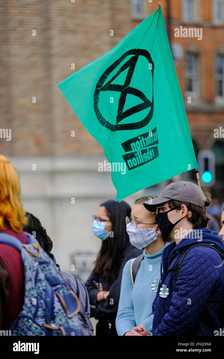 Bristol, UK. 22nd Oct, 2021. School strike for climate protestors gather on College Green to continue the protest against Government's lack of action over climate change. Organisers describe this as a Pre-COP26 protest. Trade union Unite is assisting with the stewarding of a mainly young group of protestors. Credit: JMF News/Alamy Live News Stock Photo