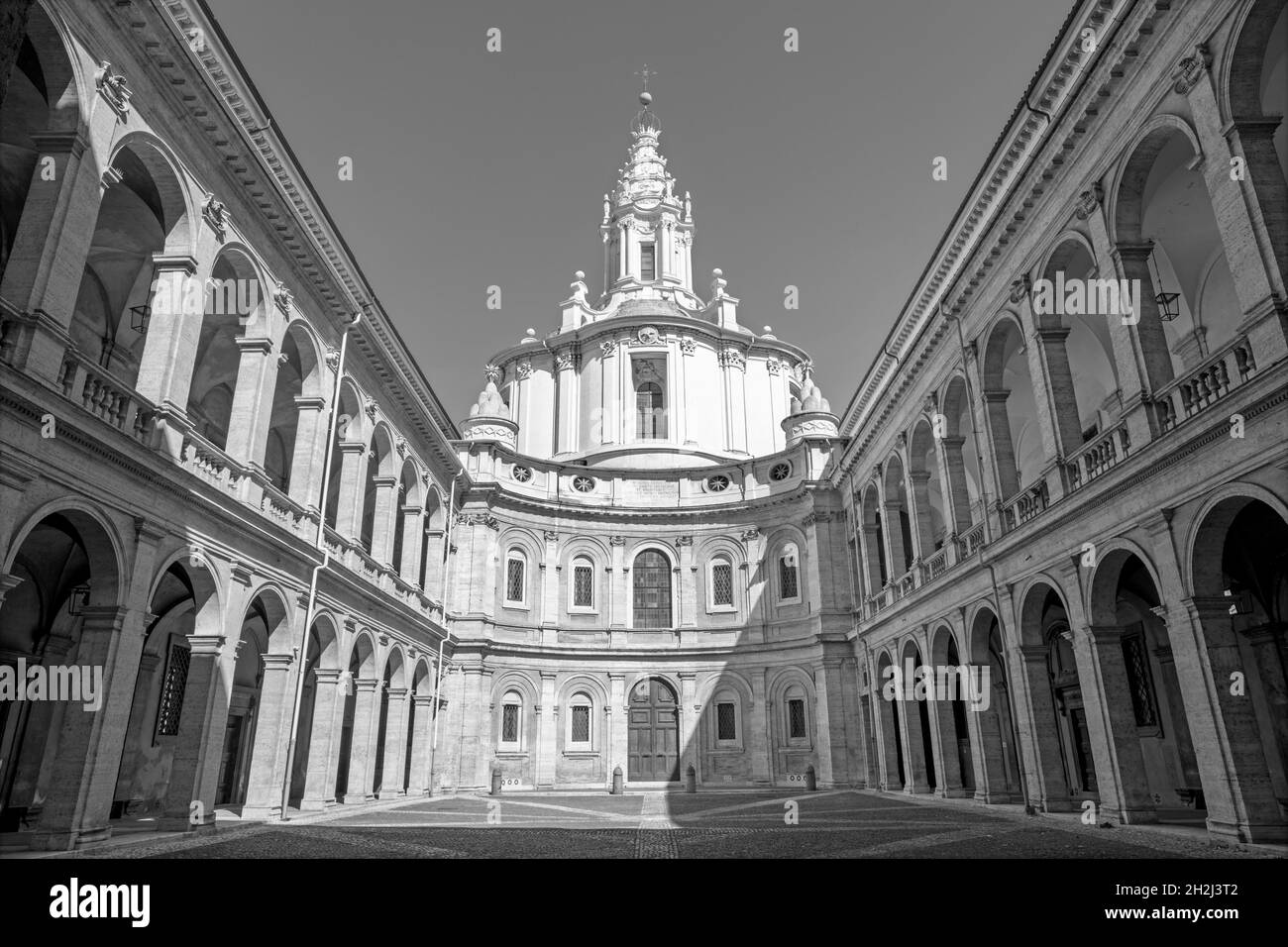 Rome - The facade and atriuum of baroque church Chiesa di Sant'Ivo alla Sapienza designed by Francesco Borromini (1642 -1660). Stock Photo