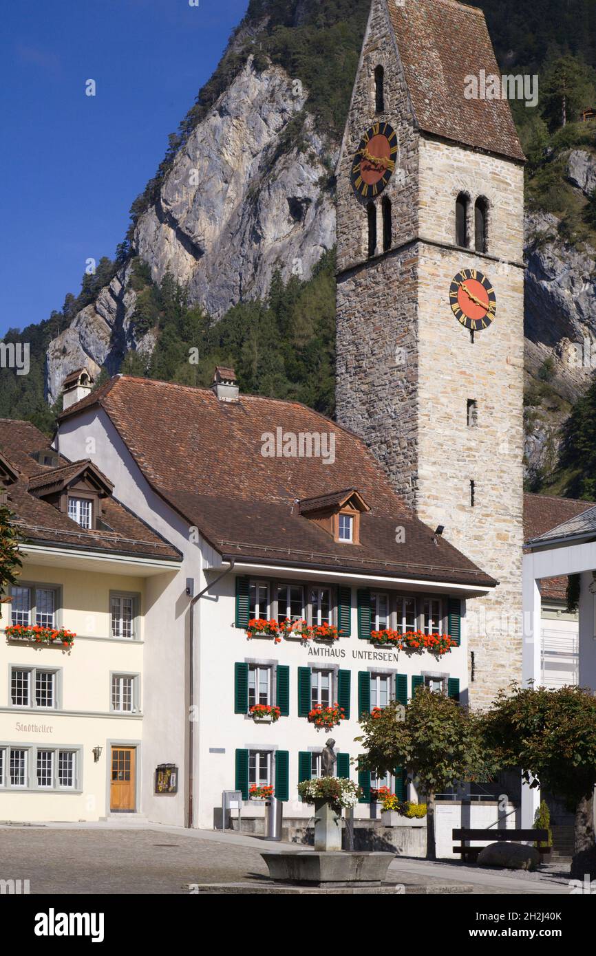 Switzerland, Berne, Interlaken,  Unterseen,  church, Stock Photo