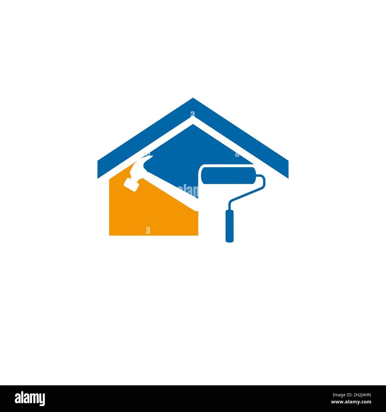 House renovation logo, Roof top incorporated with hammer and roller