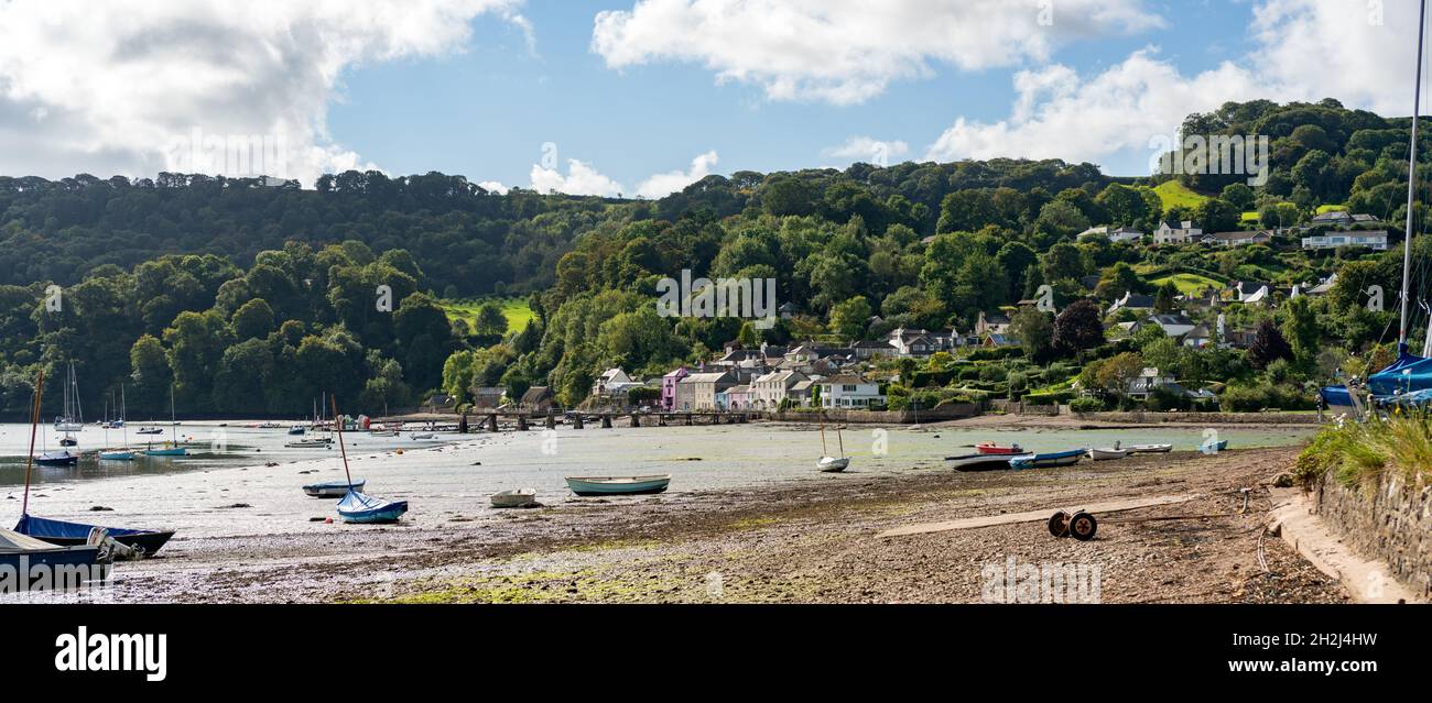 The village of Dittisham on the River Dart at very low tide, South Devon, South Hams, England, United Kingdom Stock Photo