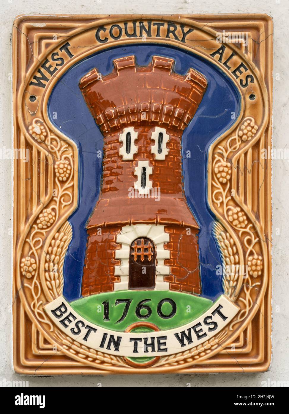 West Country Ales ceramic sign. These brewery signs can still seen around Gloucestershire echoes of a proud brewing heritage. United Kingdom Stock Photo