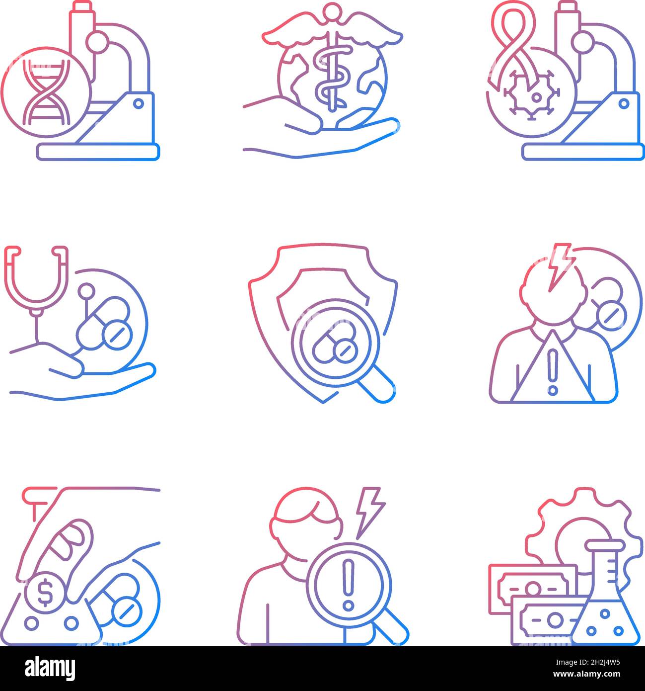 Medical research gradient linear vector icons set Stock Vector
