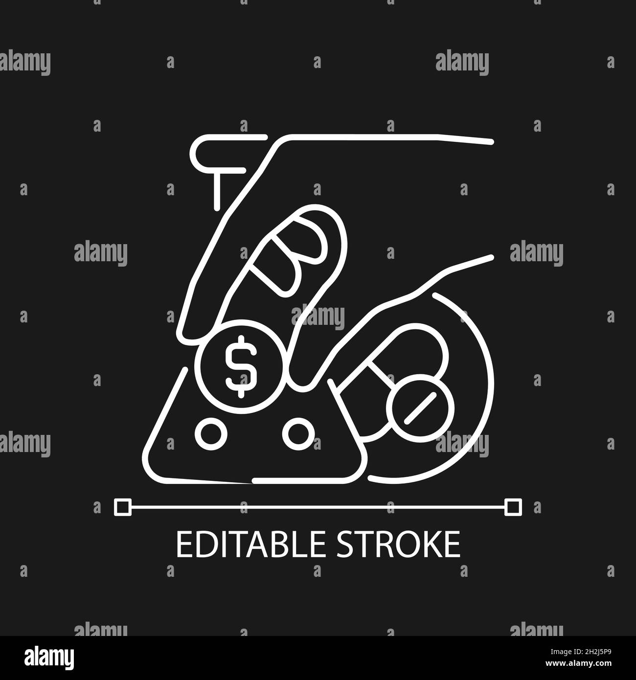 Crowdfunding for medical trials white linear icon for dark theme Stock Vector