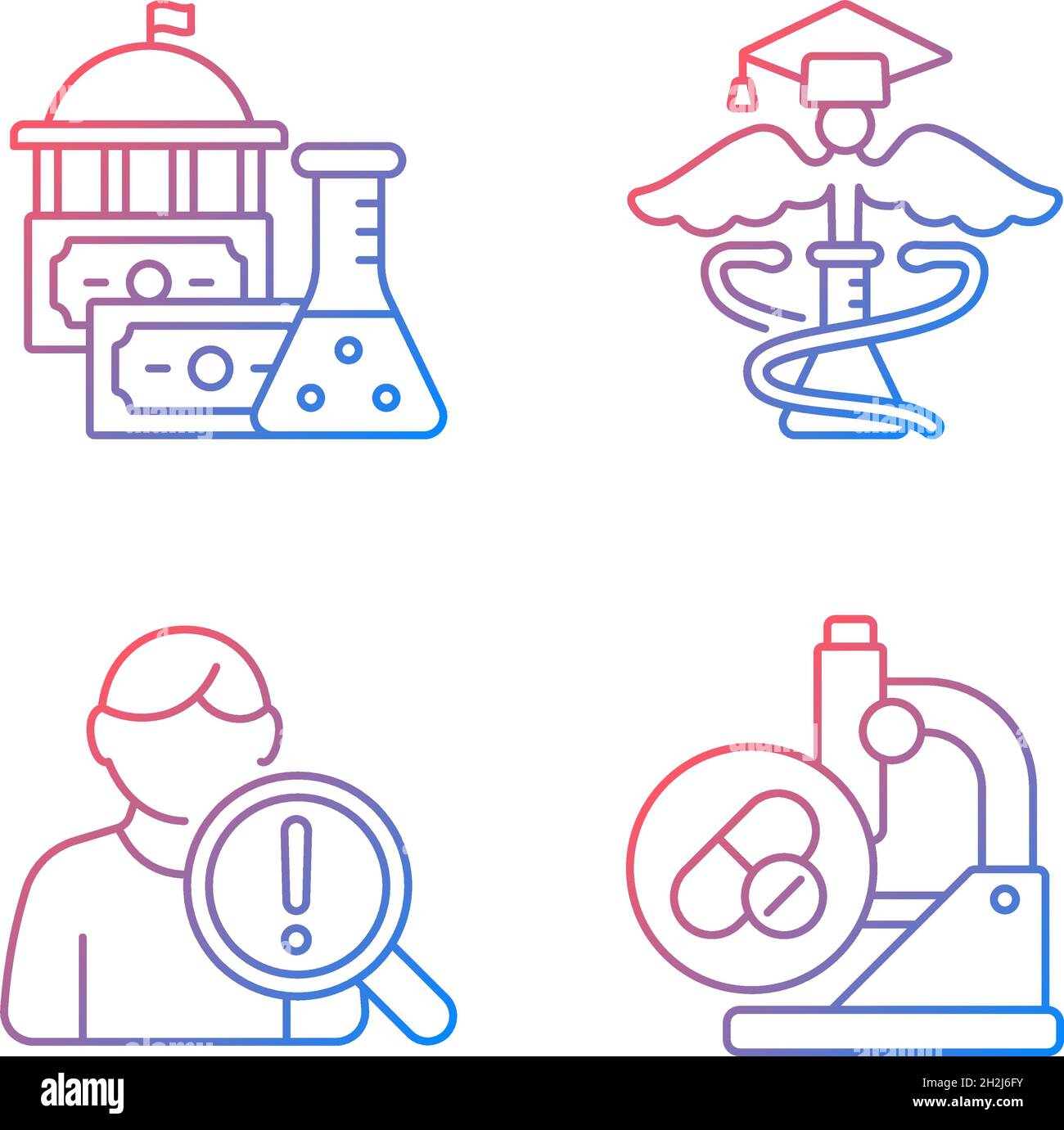 Experimental medicine gradient linear vector icons set Stock Vector
