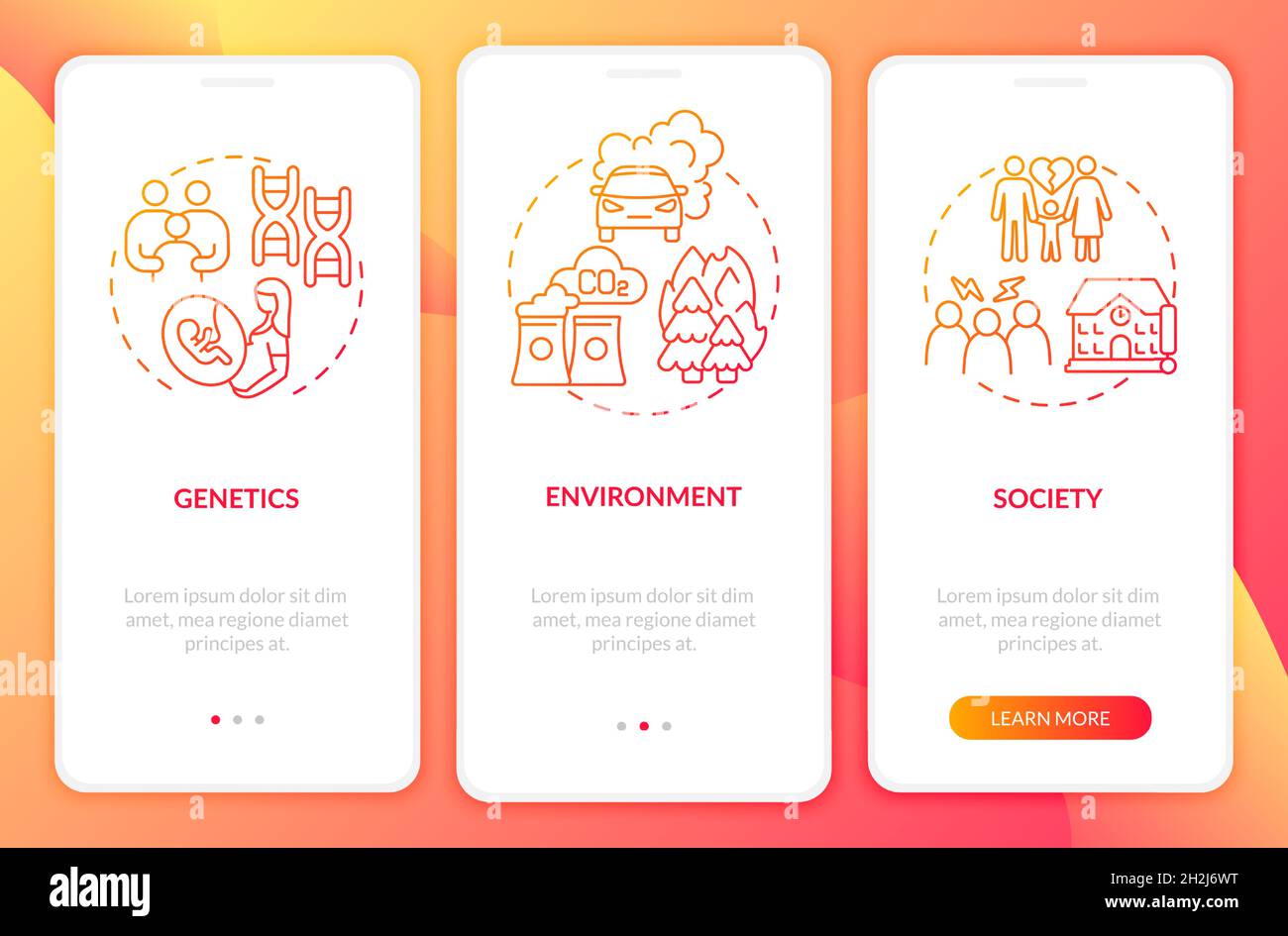 Attention deficit disorder causes onboarding mobile app page screen Stock Vector