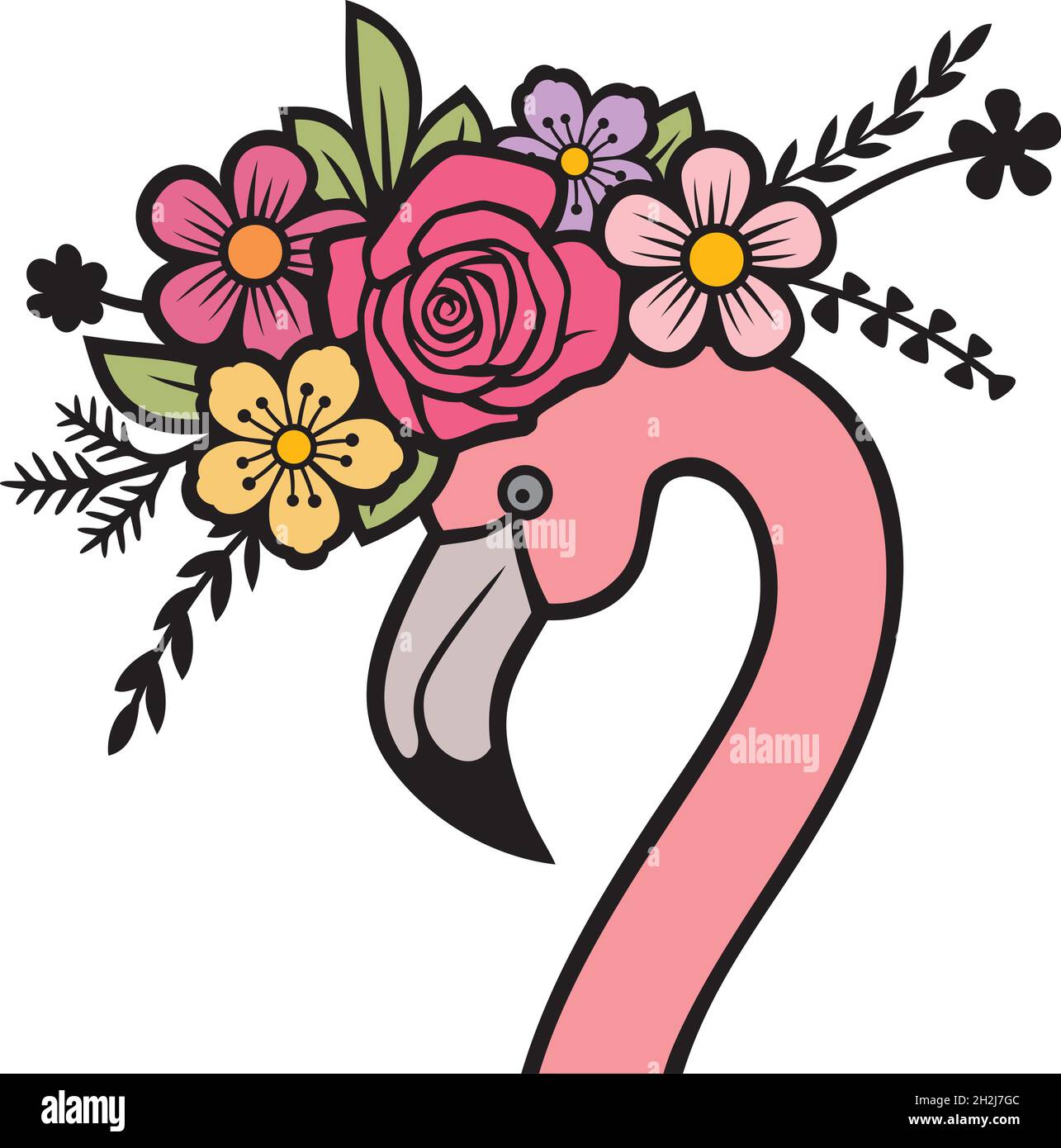 Flamingo head with flowers vector illustration Stock Vector