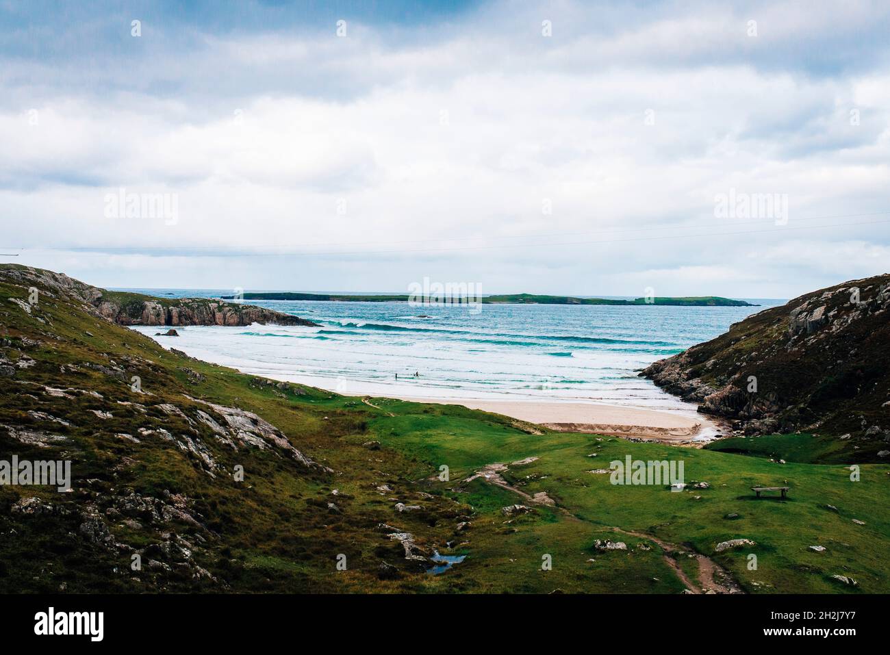 view of CEANNABEINNE BEACH on the nc500 road trip route in scotland Stock Photo
