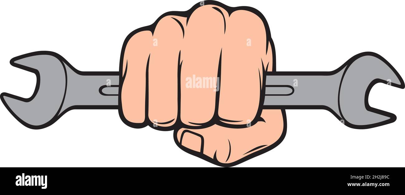 Fist holding adjustable wrench vector illustration Stock Vector