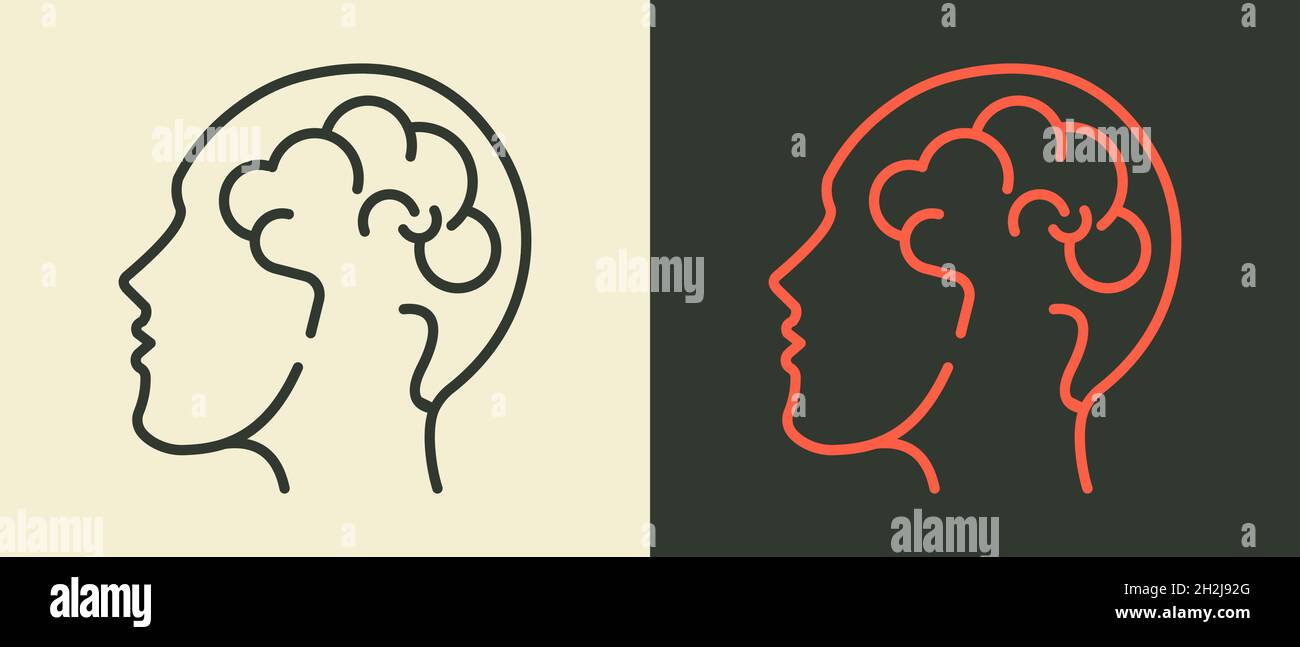 Human head with brain icon. Outline flat style icon. Isolated Stock ...