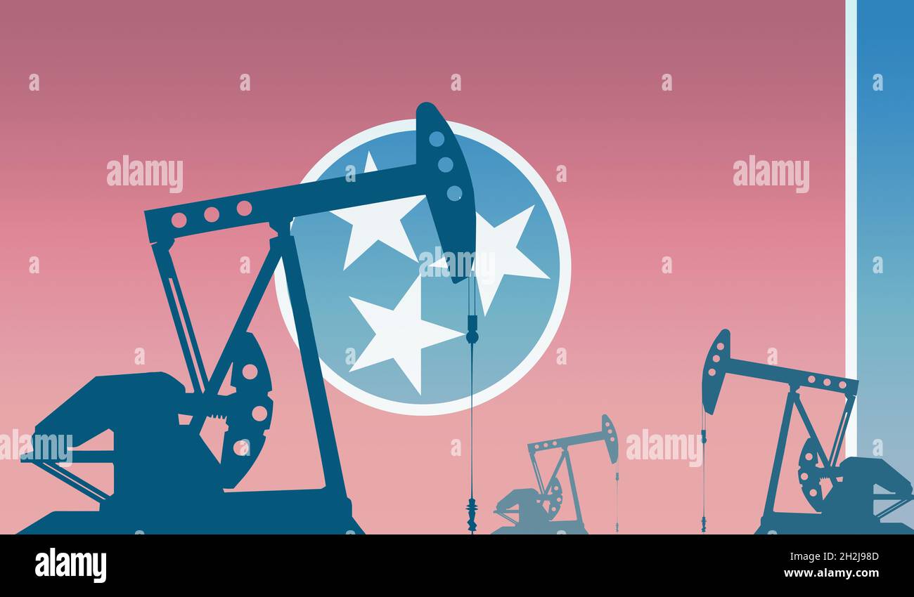 silhouette of oil pump against flag of Tennessee state USA. Extraction