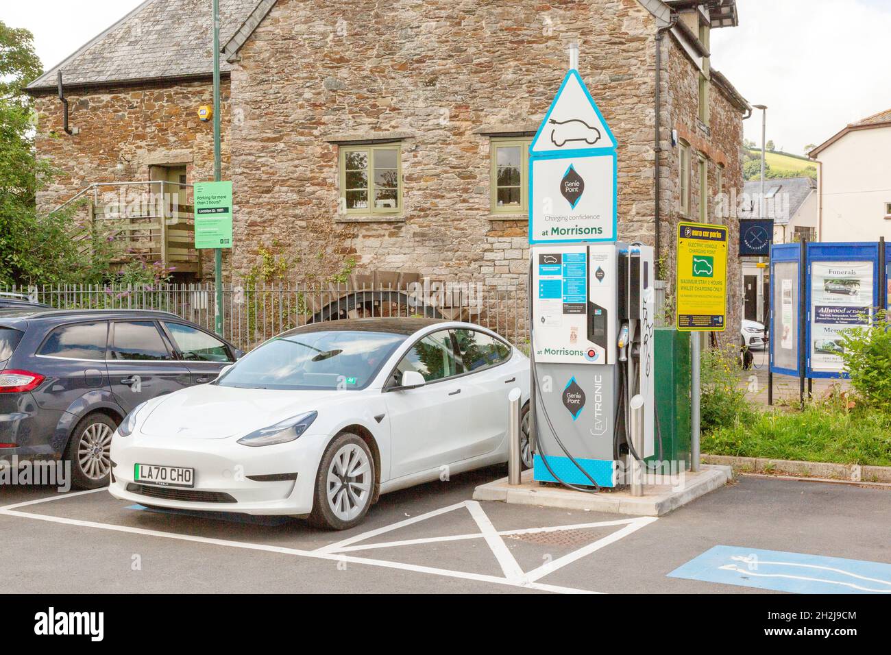 Electric car charge point EV Morrisons supermarket, Totnes, Devon