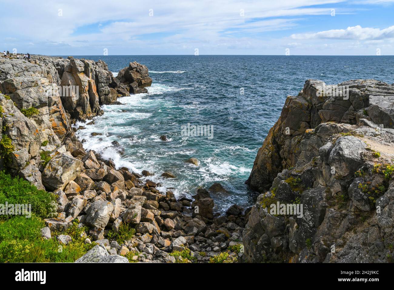Rocky coast at the Atlantic Ocean in France landscape. Selective focus ...