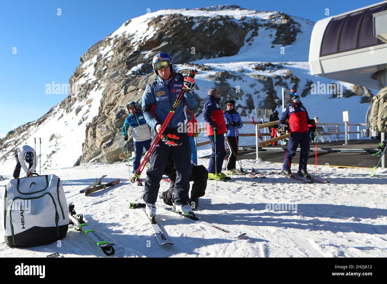 Solden, Austria. 22nd Oct, 2021. Alpine Ski World Cup 2021-2022 - French alpine skier and Overall Winner Alexis Pinturault trains before the Giant Slalom opening race as part of the Alpine Ski World Cup in Solden on October 22, 2021; Alexis Pinturault (Photo by Pierre Teyssot/ESPA-Images) Credit: European Sports Photo Agency/Alamy Live News Stock Photo