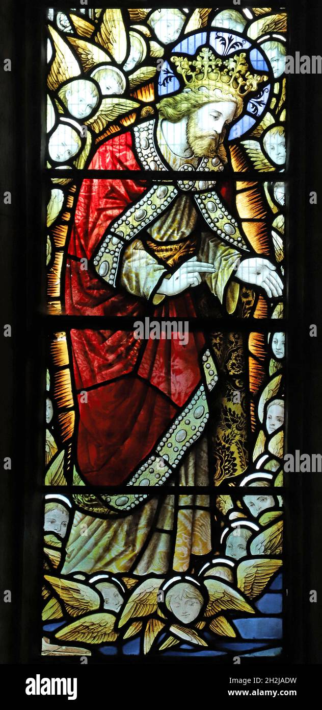 A stained glass window depicting Christ the King, St Peter's Church, Dunchurch, Warwickshire Stock Photo