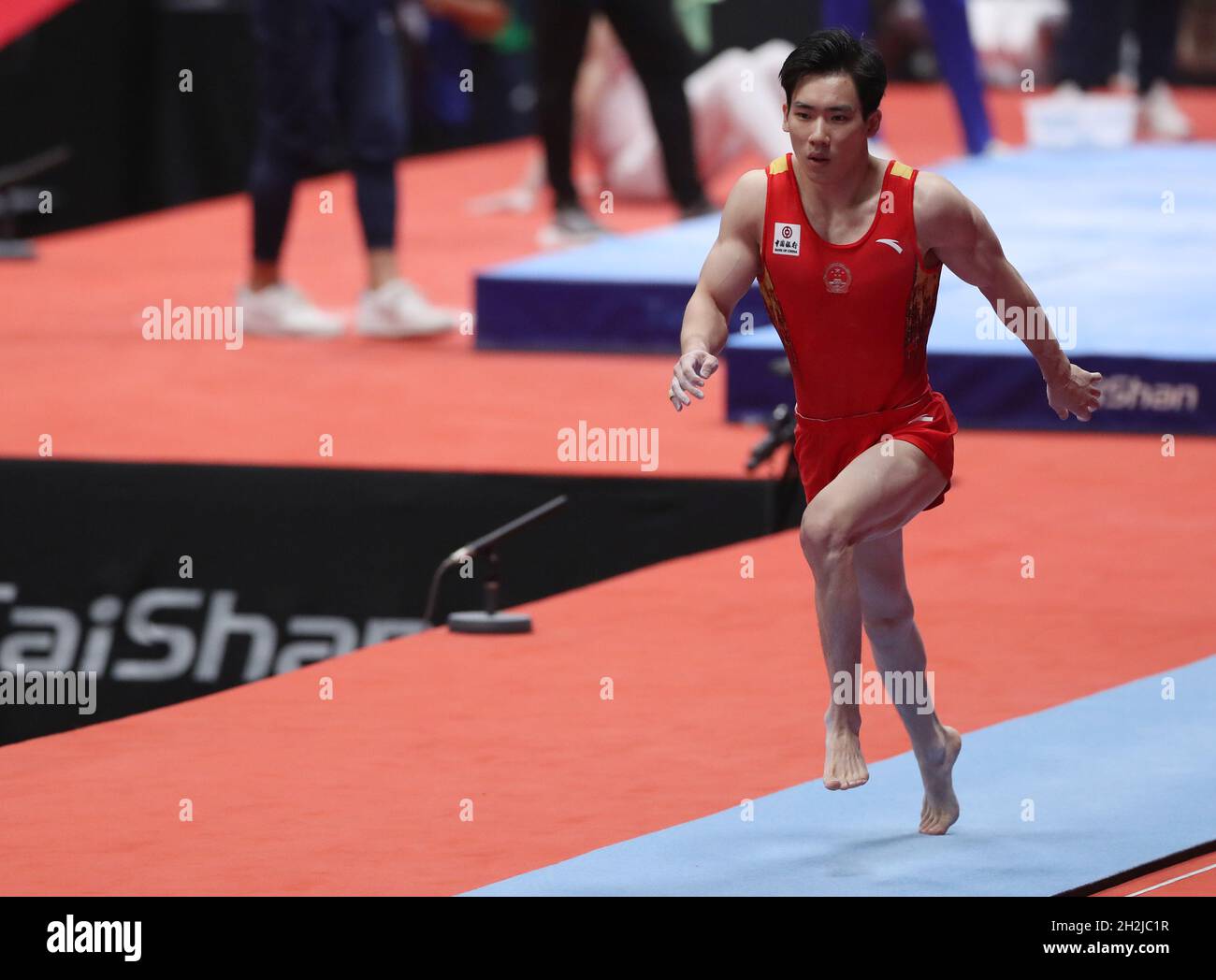 Kitakyushu, Japan. 22nd Oct, 2021. Zhang Boheng of China competes during the men's all-around final at the 50th FIG Artistic Gymnastics World Championships in Kitakyushu, Japan, Oct. 22, 2021. Credit: Du Xiaoyi/Xinhua/Alamy Live News Stock Photo