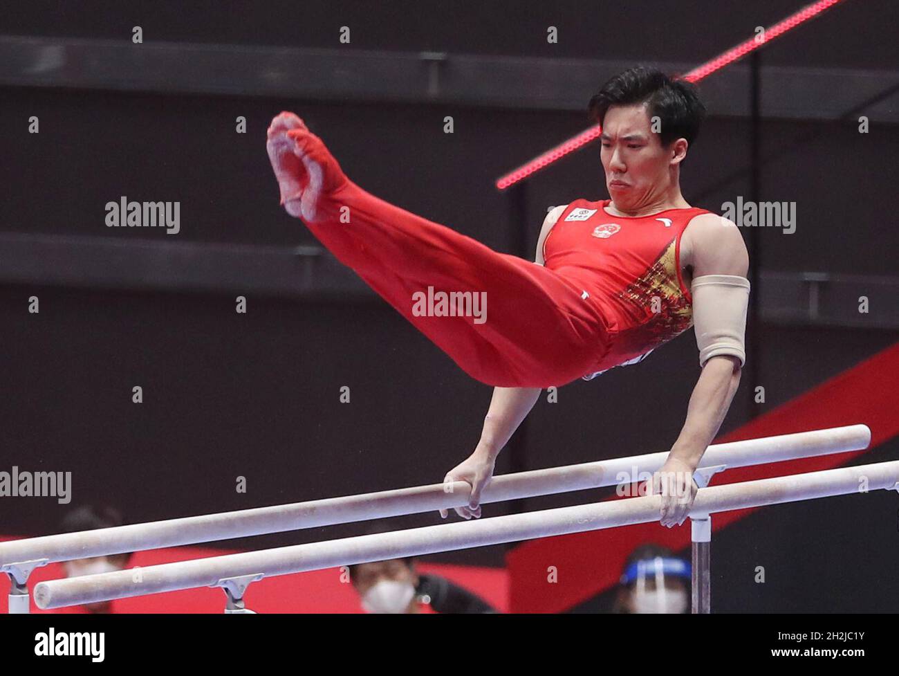 Kitakyushu, Japan. 22nd Oct, 2021. Zhang Boheng of China competes during the men's all-around final at the 50th FIG Artistic Gymnastics World Championships in Kitakyushu, Japan, Oct. 22, 2021. Credit: Du Xiaoyi/Xinhua/Alamy Live News Stock Photo