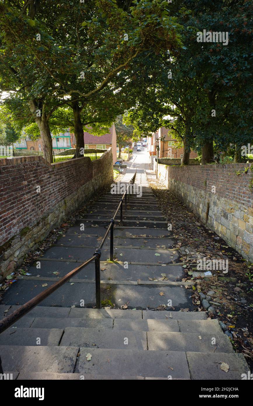 Steps leading up to St Mary's Church in Scarborough from the harbour Stock Photo