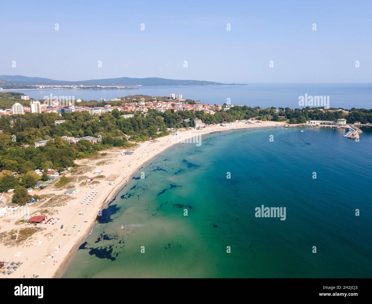 Amazing Aerial view of South Beach of town of Kiten, Burgas Region, Bulgaria Stock Photo