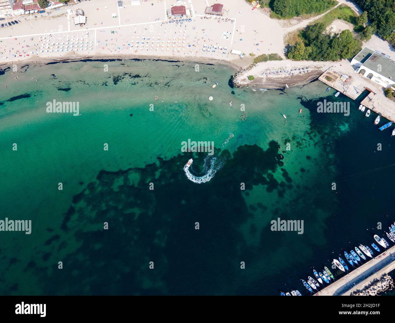 Amazing Aerial view of South Beach of town of Kiten, Burgas Region, Bulgaria Stock Photo