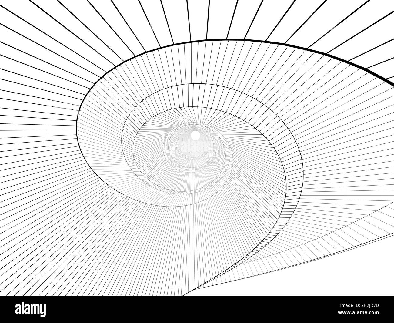 Outline wire frame spiral interior model over white background, 3d rendering illustration Stock Photo