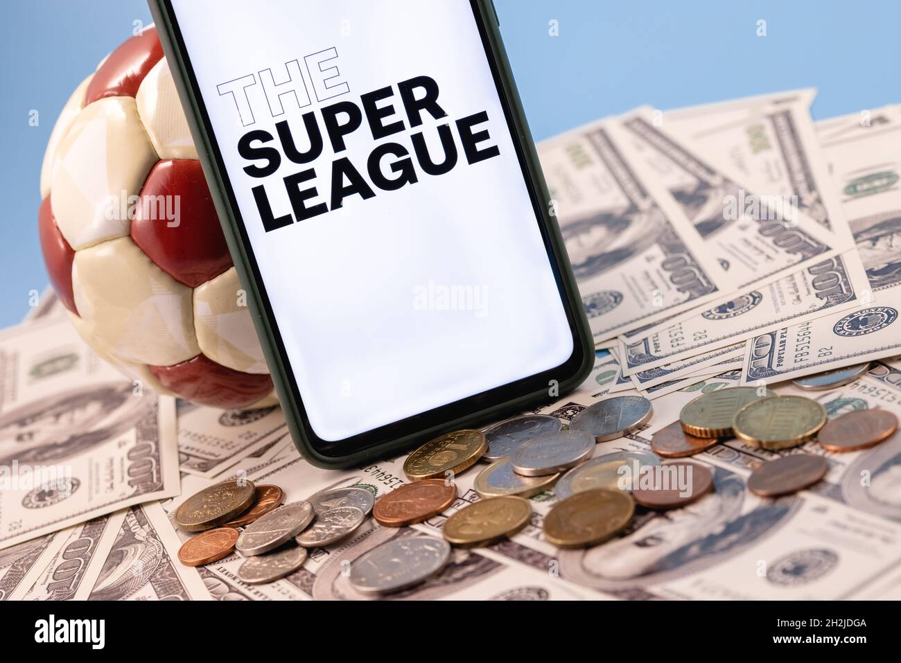 The Super League is an annual club football competition that involves twenty of the best and richest European football clubs. Stock Photo