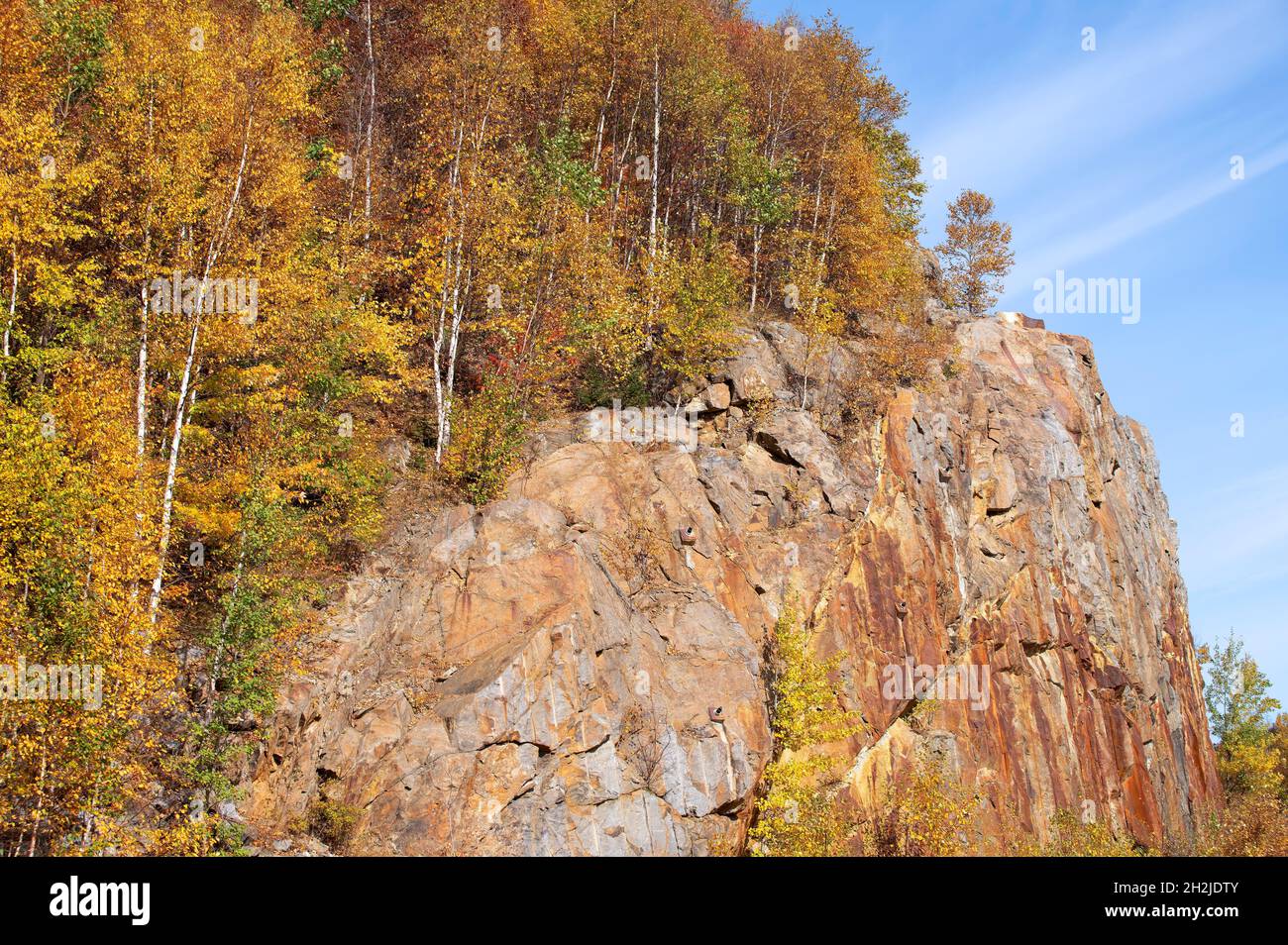 Fall foliage along a cliff near Wildcat Mountain near Jackson, New Hampshire, USA Stock Photo