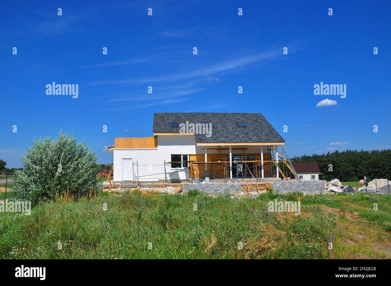 Beautiful New Cozy House Building Construction Exterior. Cozy house