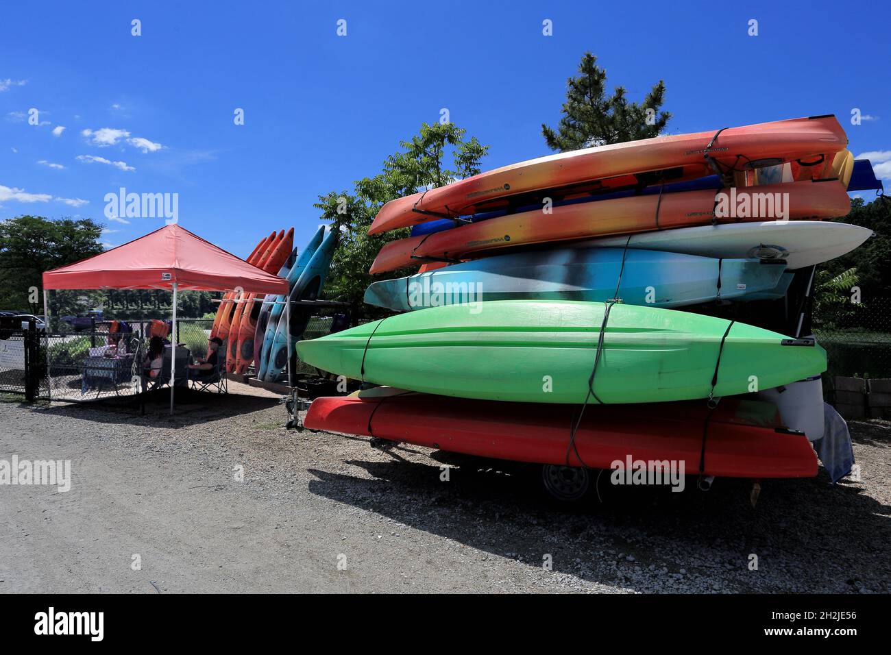 Kayak rentals Stony Brook Harbor Long Island New York Stock Photo