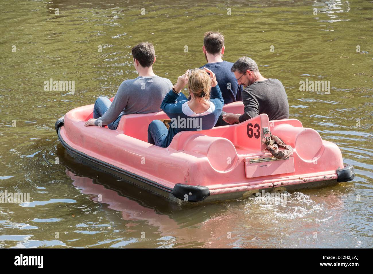 people taking out private hire boat on river Dee Chester 2021 Stock Photo