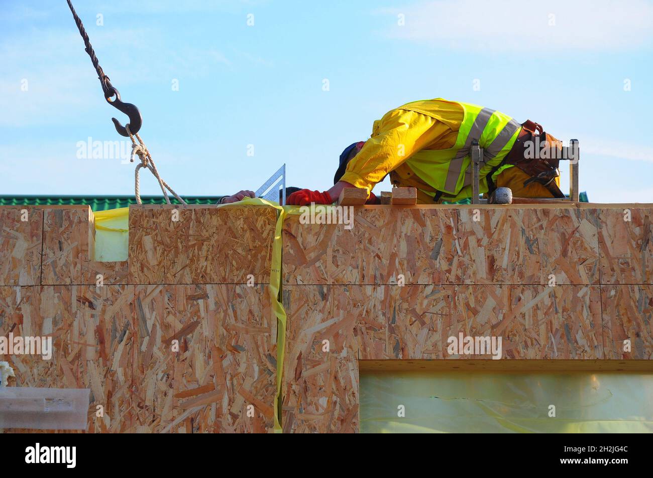 Contractor Building New Modular Frame Plywood Board Panel Walls House