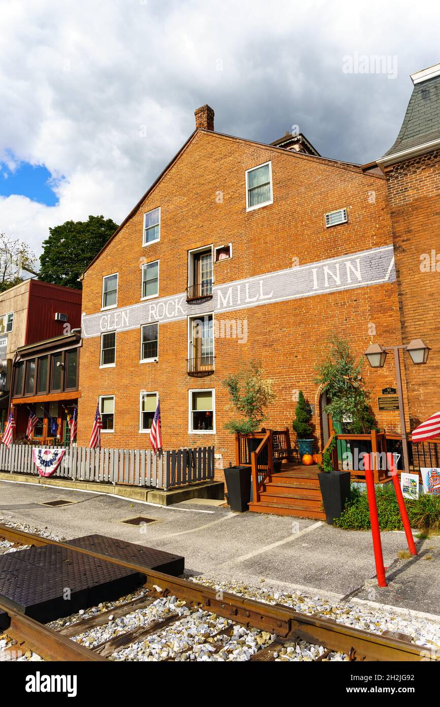 Glen Rock, PA, USA October 17, 2021 The historic Glen Rock Mill Inn is the oldest building in