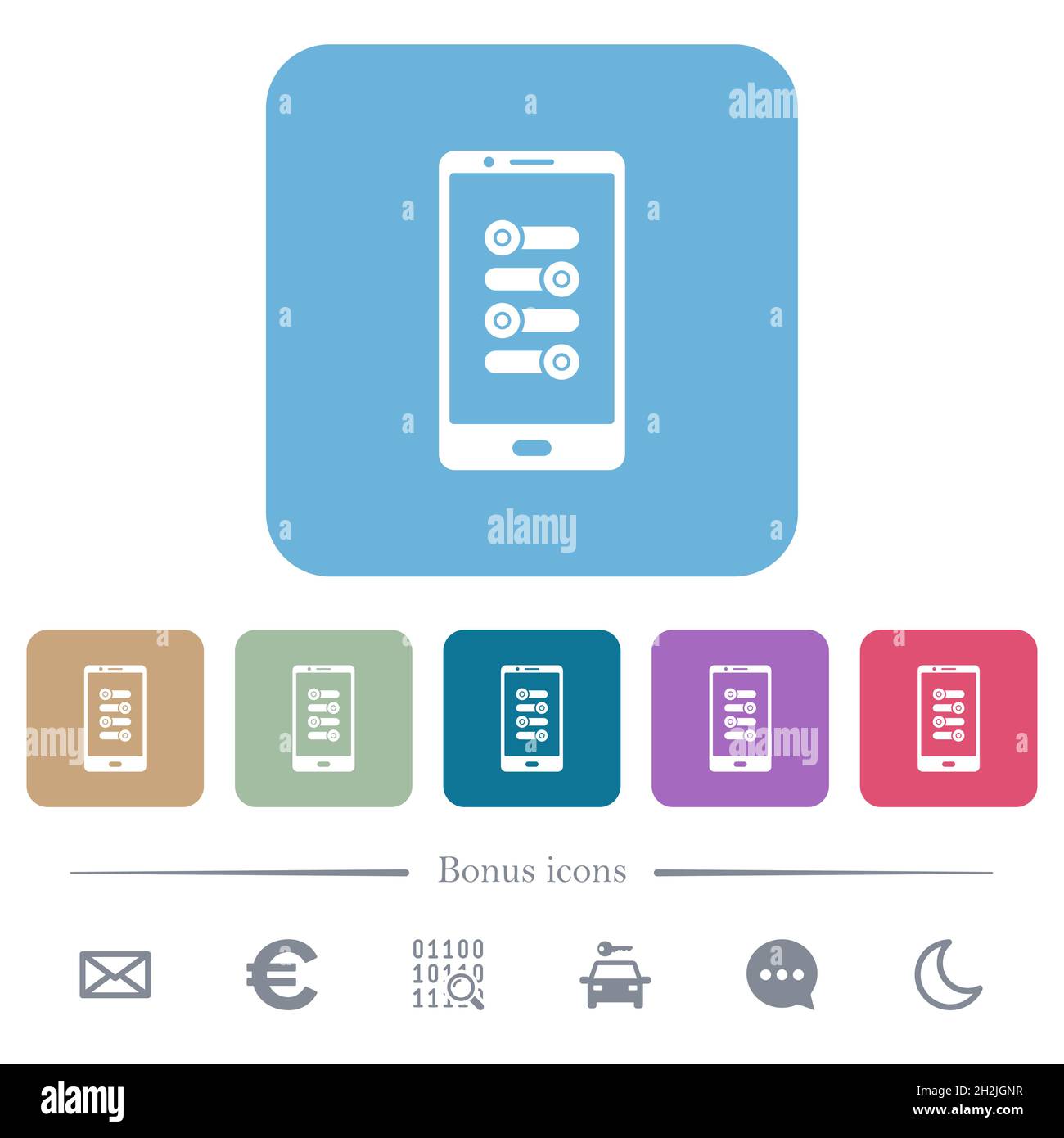Mobile fine tune white flat icons on color rounded square backgrounds ...