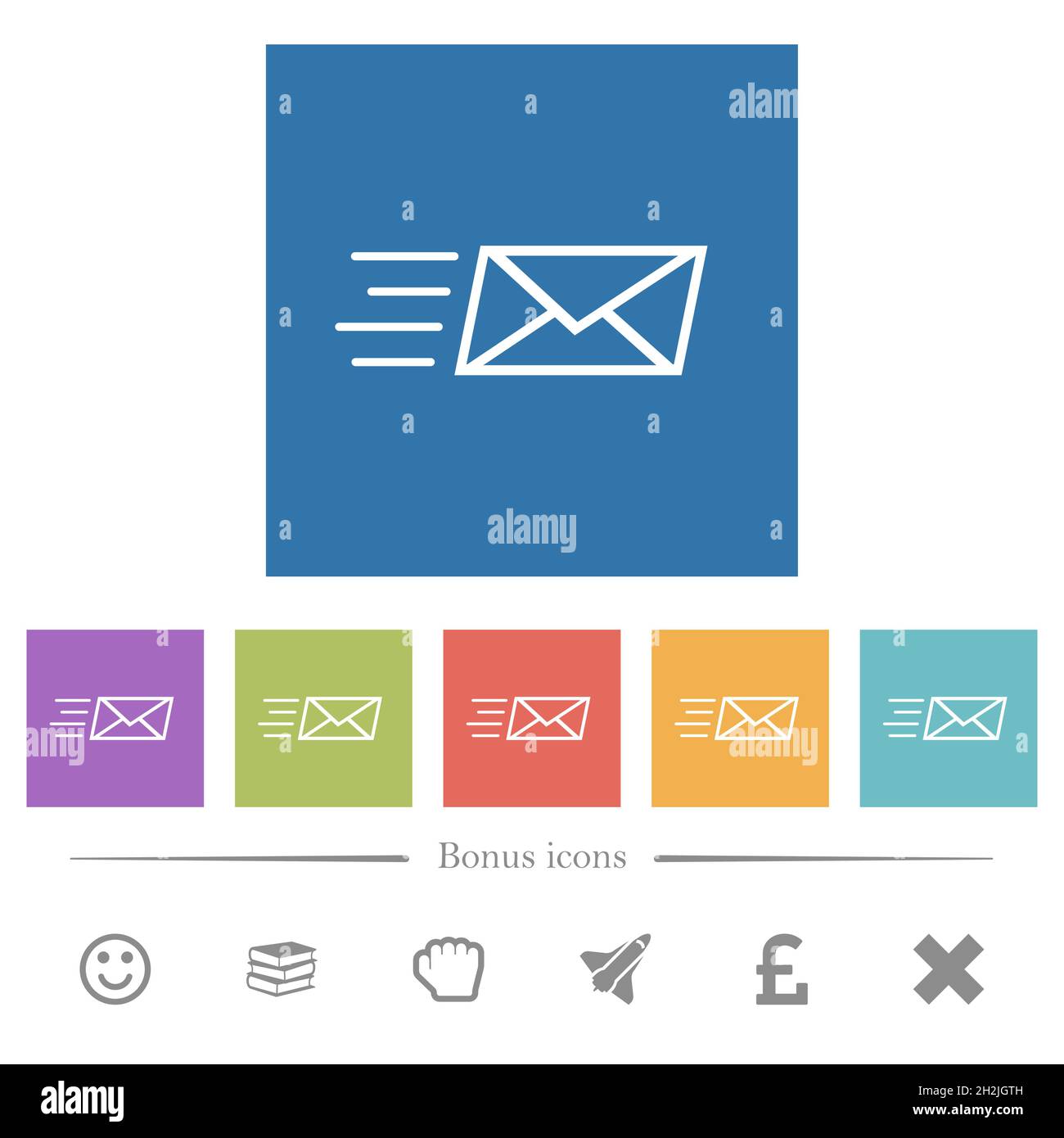 Sending express mail outline flat white icons in square backgrounds. 6 ...