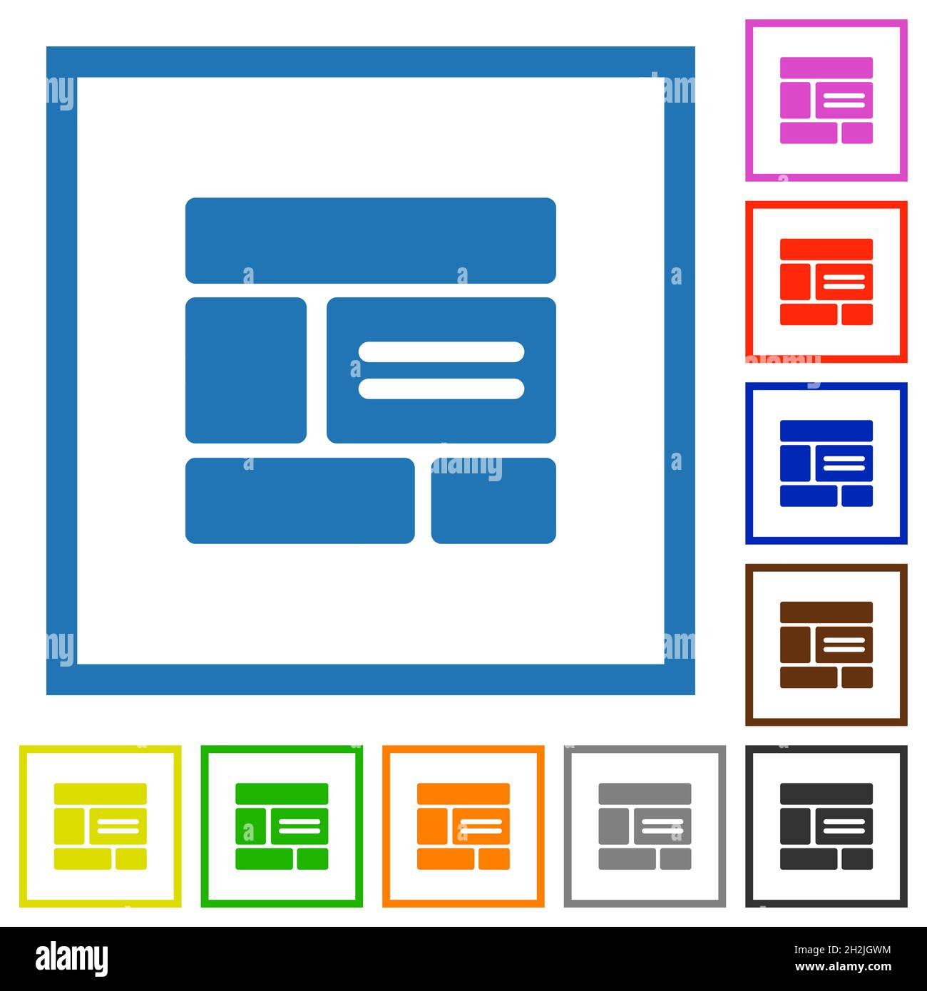 Web layout solid flat color icons in square frames on white background ...
