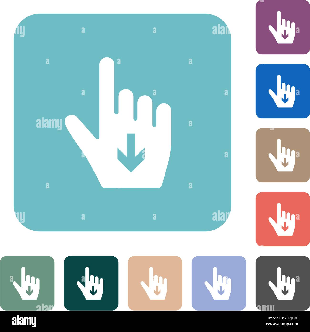 Hand cursor down solid white flat icons on color rounded square ...