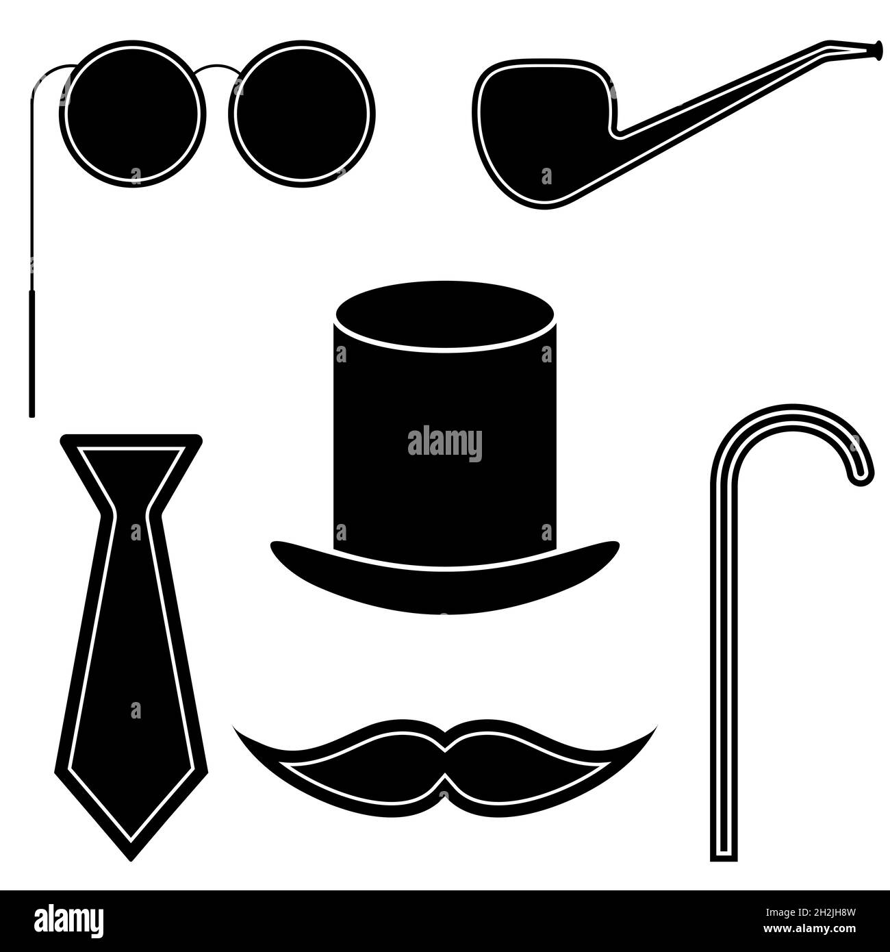 Mens accessories isolated silhouettes black shadow gentleman Stock Vector