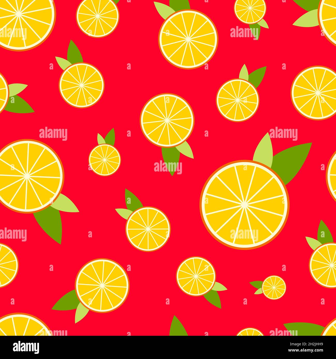 Bright pattern with oranges on a red background Stock Vector