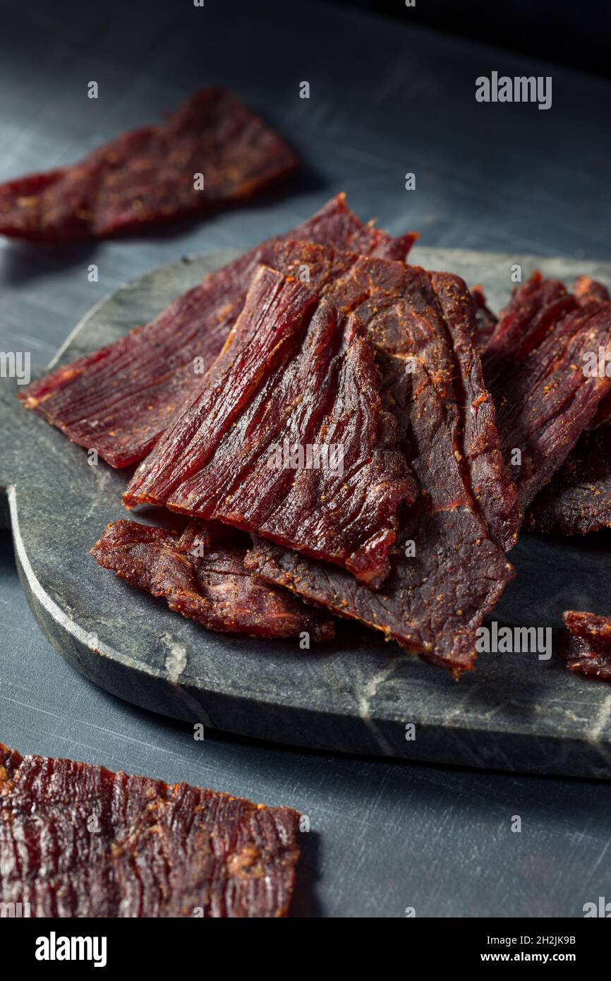 Homemade Healthy Beef Jerky with Salt and Pepper Stock Photo Alamy