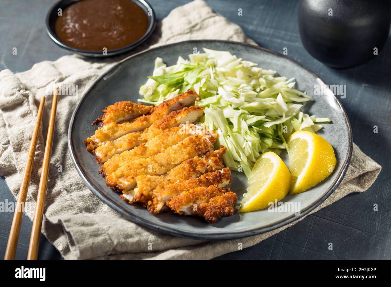 Homemade Japanese Chicken Katsu with Cabbage and Lemon Stock Photo Alamy