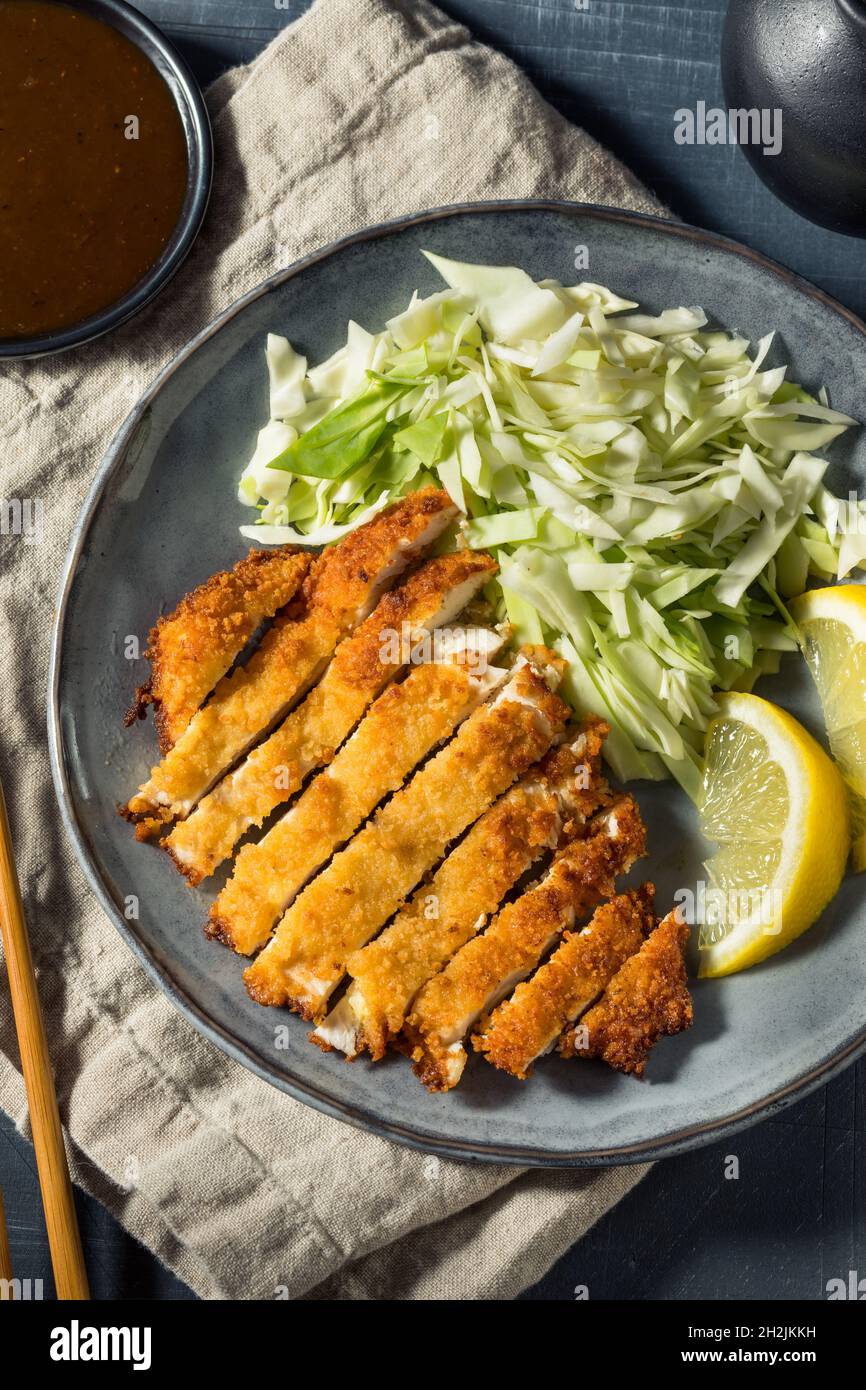Homemade Japanese Chicken Katsu with Cabbage and Lemon Stock Photo Alamy