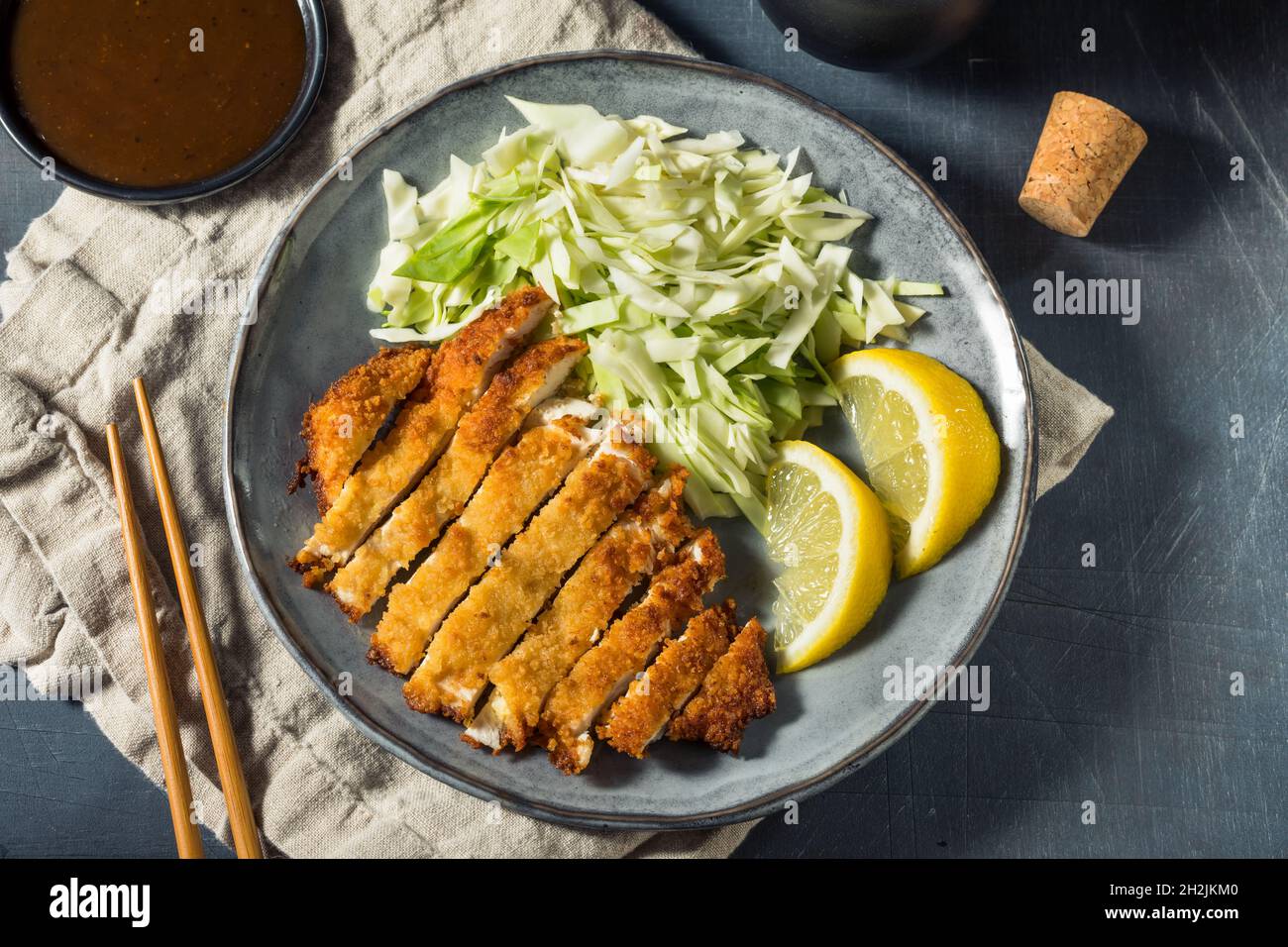 Homemade Japanese Chicken Katsu with Cabbage and Lemon Stock Photo Alamy